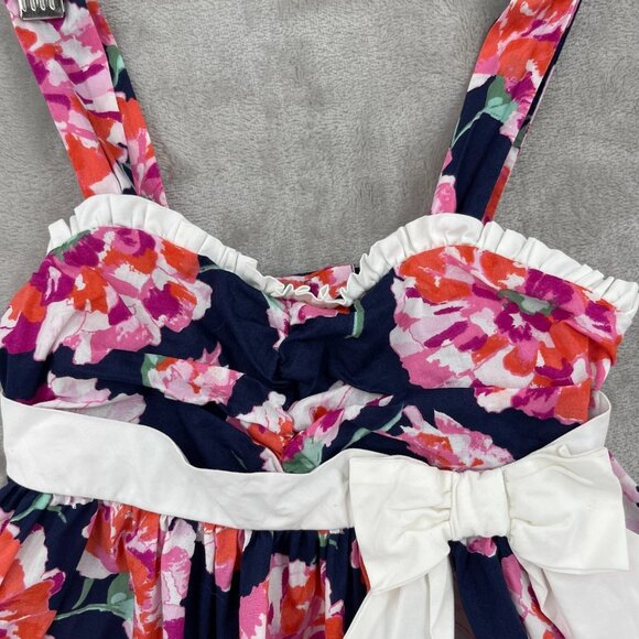Janie and Jack Months Navy Pink Floral Cotton Sun Dress Ruffle Bow - Picture 3 of 9